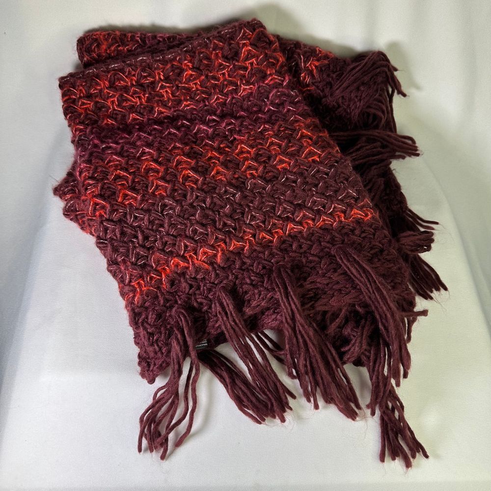 Express Wide Winter‎ Infinity Scarf Tassels Fucshia Wine Extra Cozy Soft Acrylic